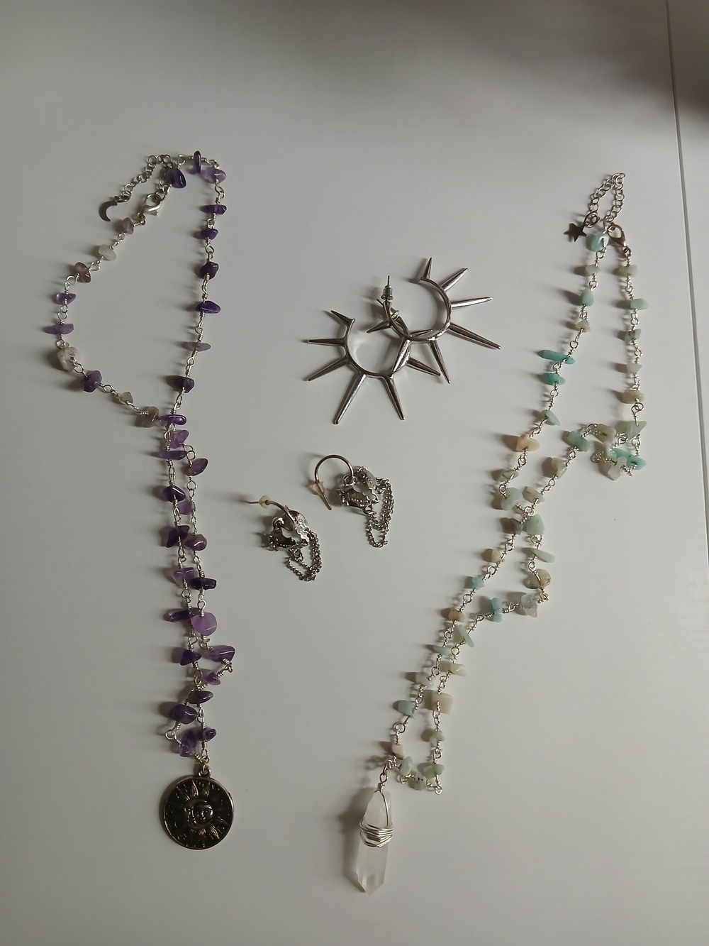 Amethyst Chip Necklace and Crystal Pendant With Earringd Set